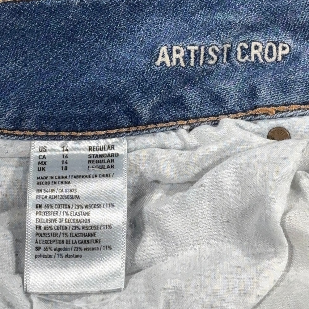 American Eagle Artist Crop Jeans Women 14 Blue Distressed Super Super Stretch - Picture 11 of 14